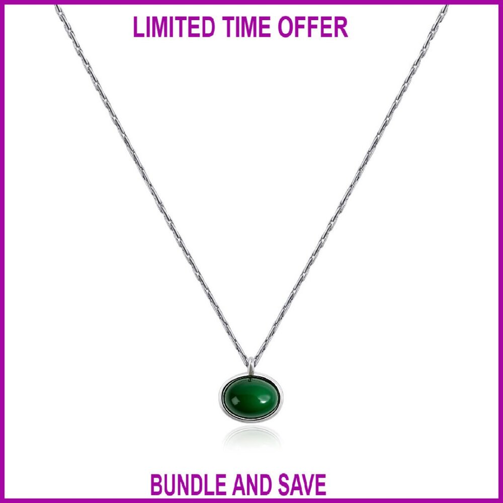 Silver Natural Stone Pendant Necklace Adjustable 16-18 Inch